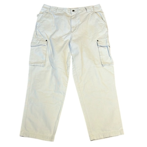 Vintage Y2K Timberland Baggy Cargo Pants Beige Heavy Cotton Utility Work 36x29 - Picture 1 of 15
